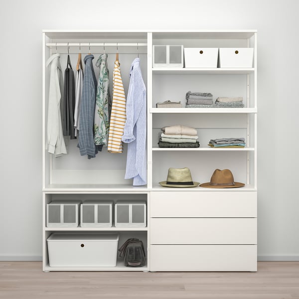 PLATSA wardrobe with 2 doors+3 drawers, white/Fonnes white, 160x42x181 cm