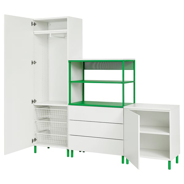 PLATSA wardrobe with 2 doors+3 drawers, white Fonnes/green, 200x42x191 cm
