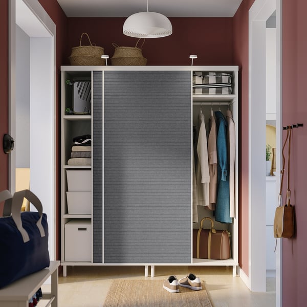 PLATSA wardrobe with 2 sliding doors, white Larkollen/dark grey, 160x57x191 cm