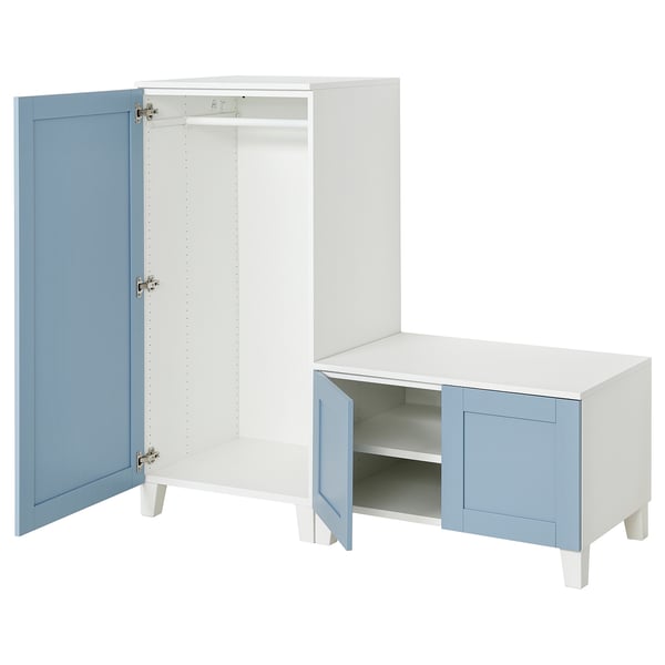 PLATSA wardrobe with 3 doors, white/Sannidal blue, 140x57x133 cm