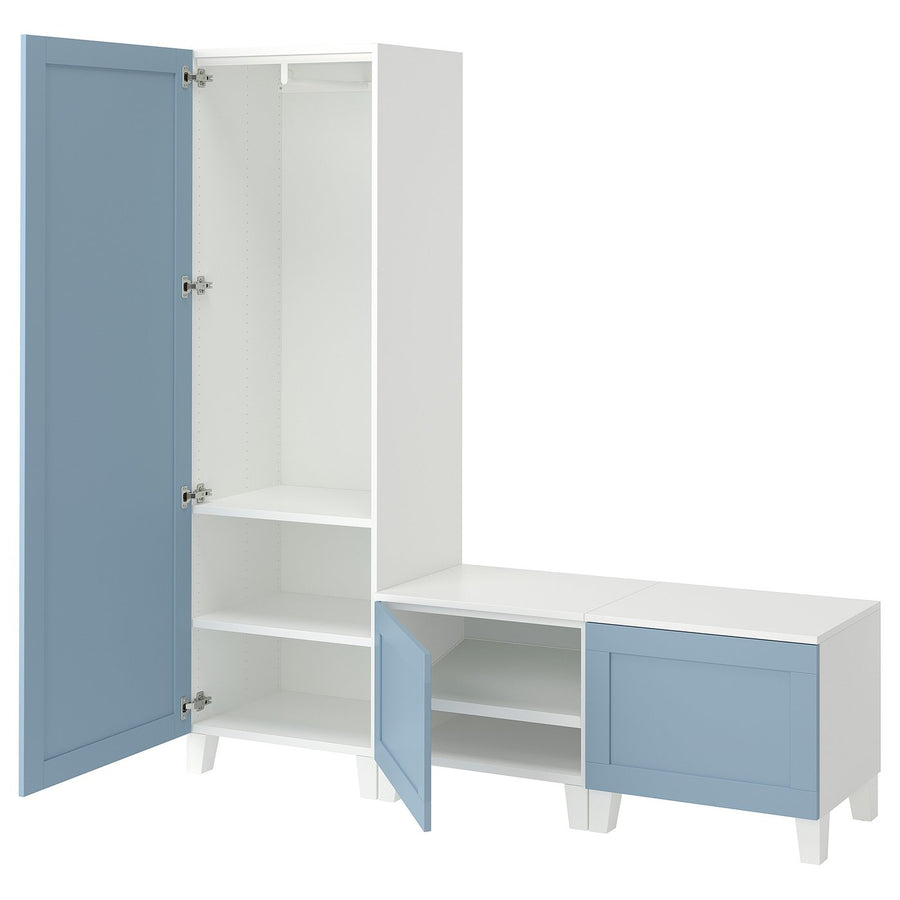 PLATSA wardrobe with 3 doors, white/Sannidal blue, 180x42x191 cm