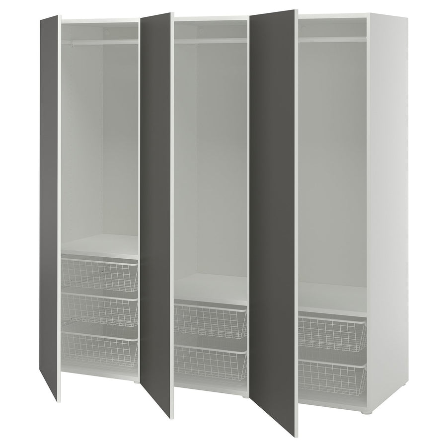 PLATSA wardrobe with 3 doors, white/SKATVAL dark grey, 180x57x181 cm