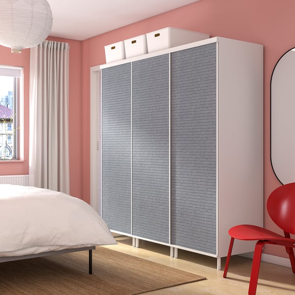 PLATSA wardrobe with 3 sliding doors, white Larkollen/dark grey, 180x57x191 cm