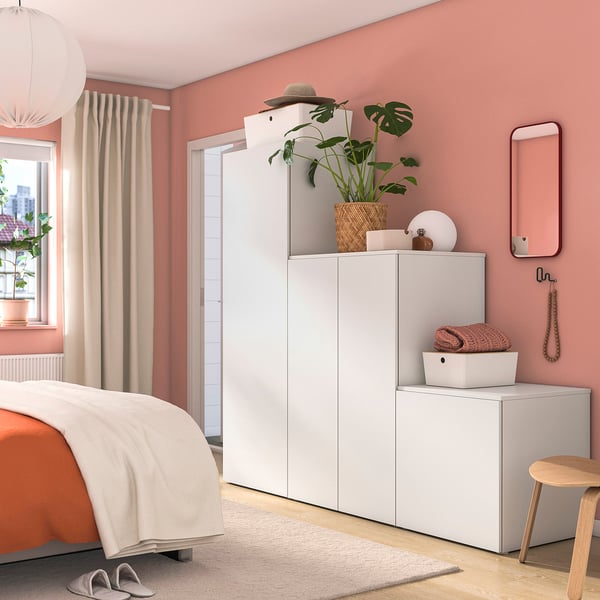 PLATSA wardrobe with 4 doors, white/Fonnes white, 200x57x181 cm