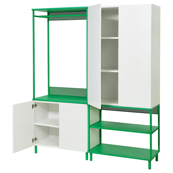 PLATSA wardrobe with 4 doors, white Fonnes/green, 160x42x191 cm