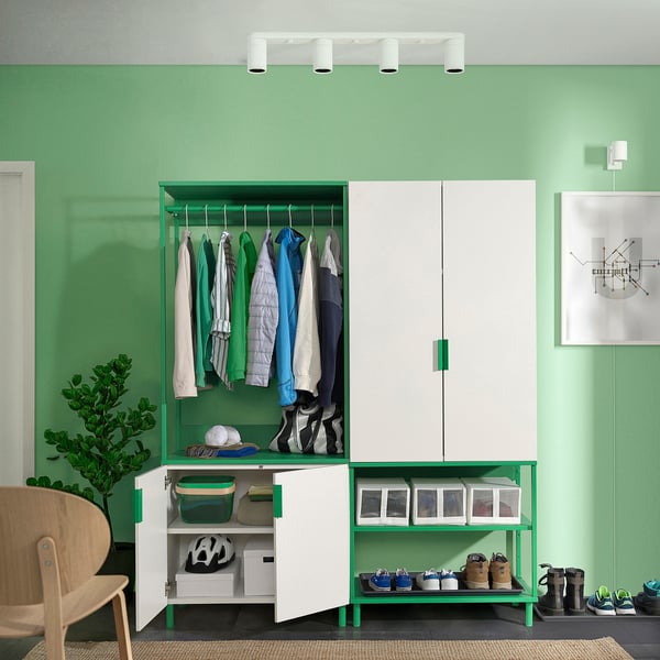 PLATSA wardrobe with 4 doors, white Fonnes/green, 160x42x191 cm