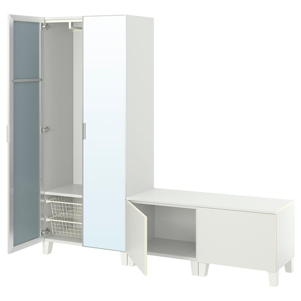 PLATSA wardrobe with 4 doors, white STRAUMEN mirror glass/FONNES white, 200x42x191 cm