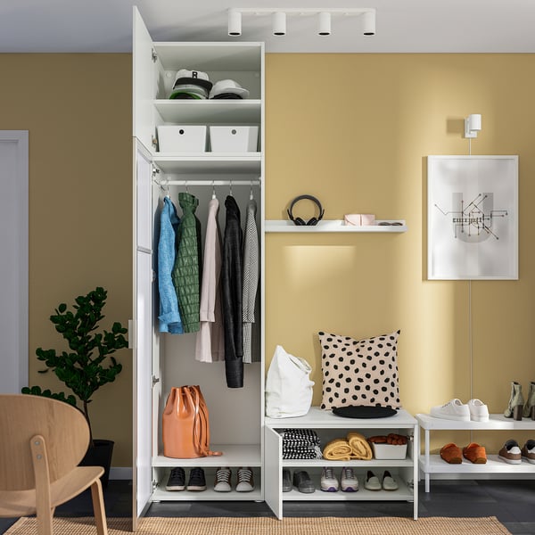 PLATSA wardrobe with 4 doors, white STRAUMEN mirror glass/FONNES white, 140x57x241 cm