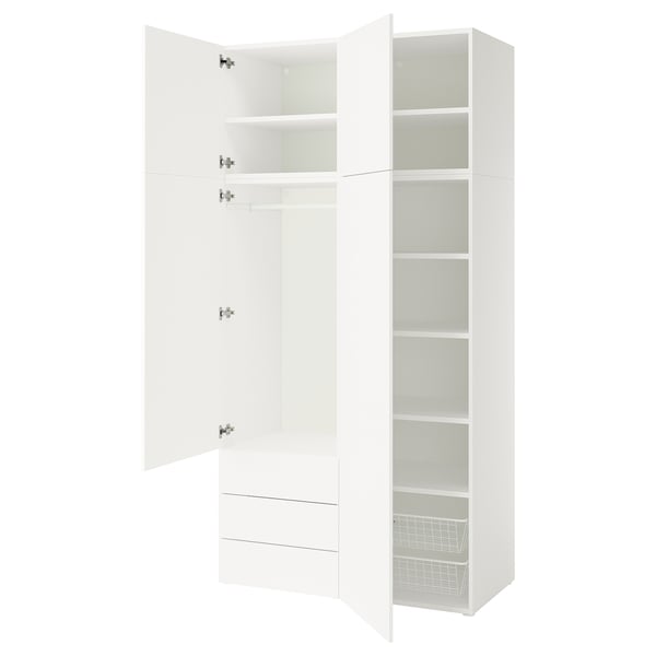 PLATSA wardrobe with 4 doors+3 drawers, white/Fonnes white, 120x57x241 cm