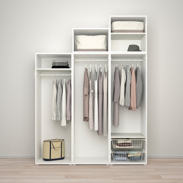 PLATSA wardrobe with 5 doors, white/Kalbåden lively pine effect, 180x57x241 cm