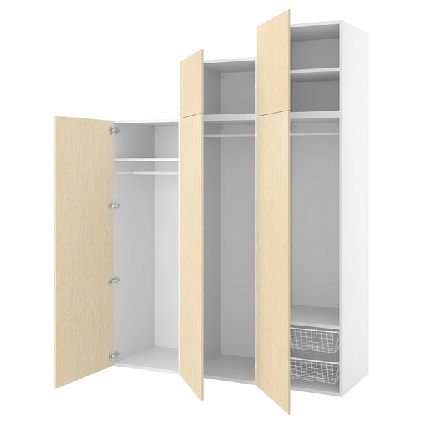 PLATSA wardrobe with 5 doors, white/Kalbåden lively pine effect, 180x57x241 cm