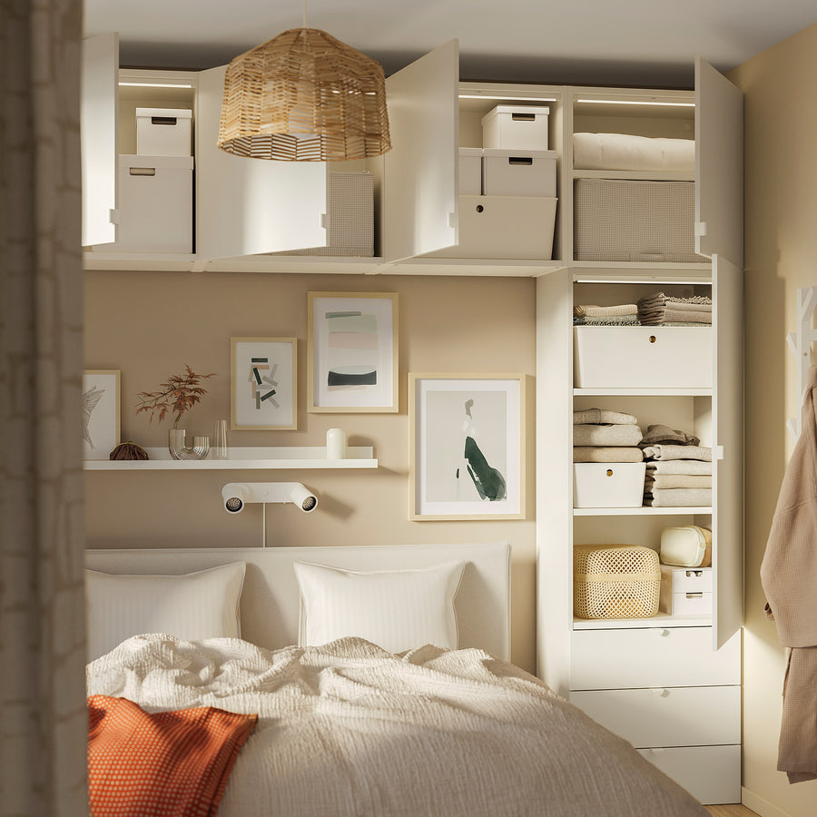 PLATSA wardrobe with 5 doors+3 drawers, white/Fonnes white, 240x42x241 cm