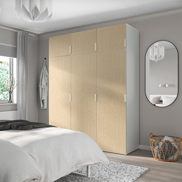 PLATSA wardrobe w 6 doors, white/Kalbåden lively pine effect, 180x57x221 cm