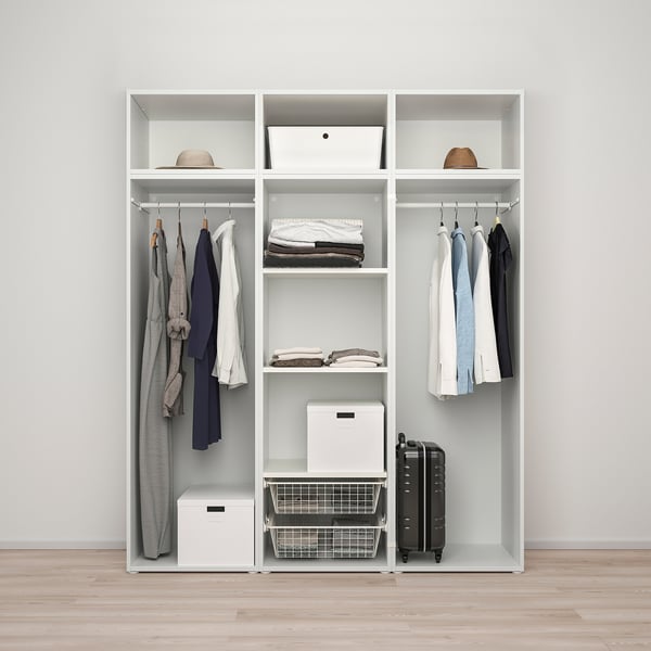 PLATSA wardrobe w 6 doors, white/Kalbåden lively pine effect, 180x57x221 cm