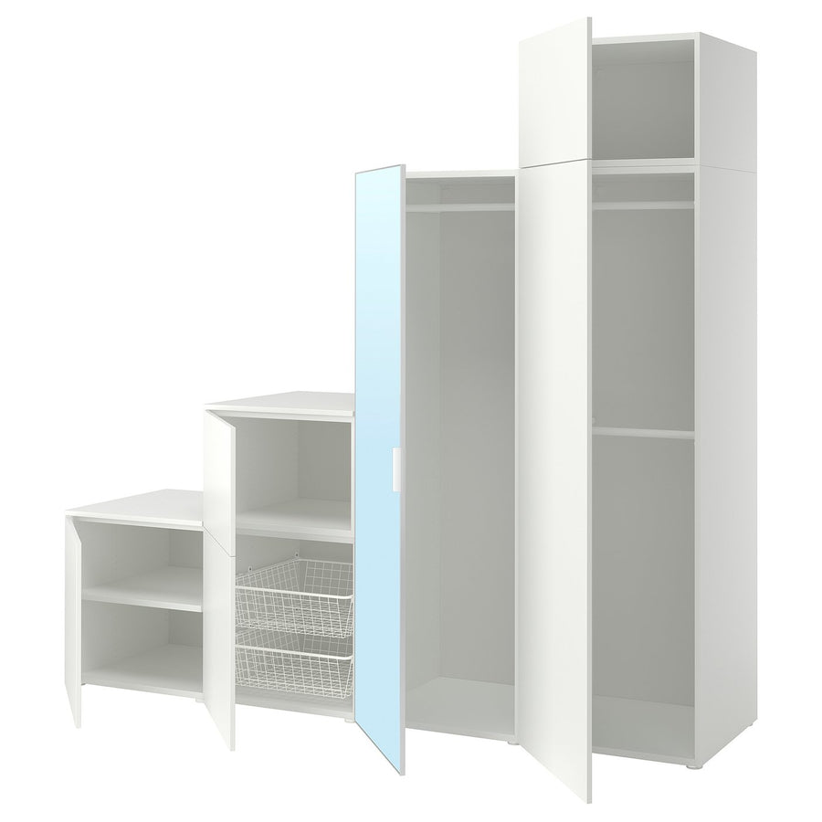PLATSA wardrobe w 6 doors, white STRAUMEN mirror glass/FONNES white, 240x57x221 cm