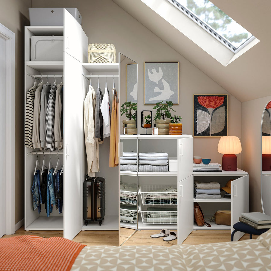 PLATSA wardrobe w 6 doors, white STRAUMEN mirror glass/FONNES white, 240x57x221 cm