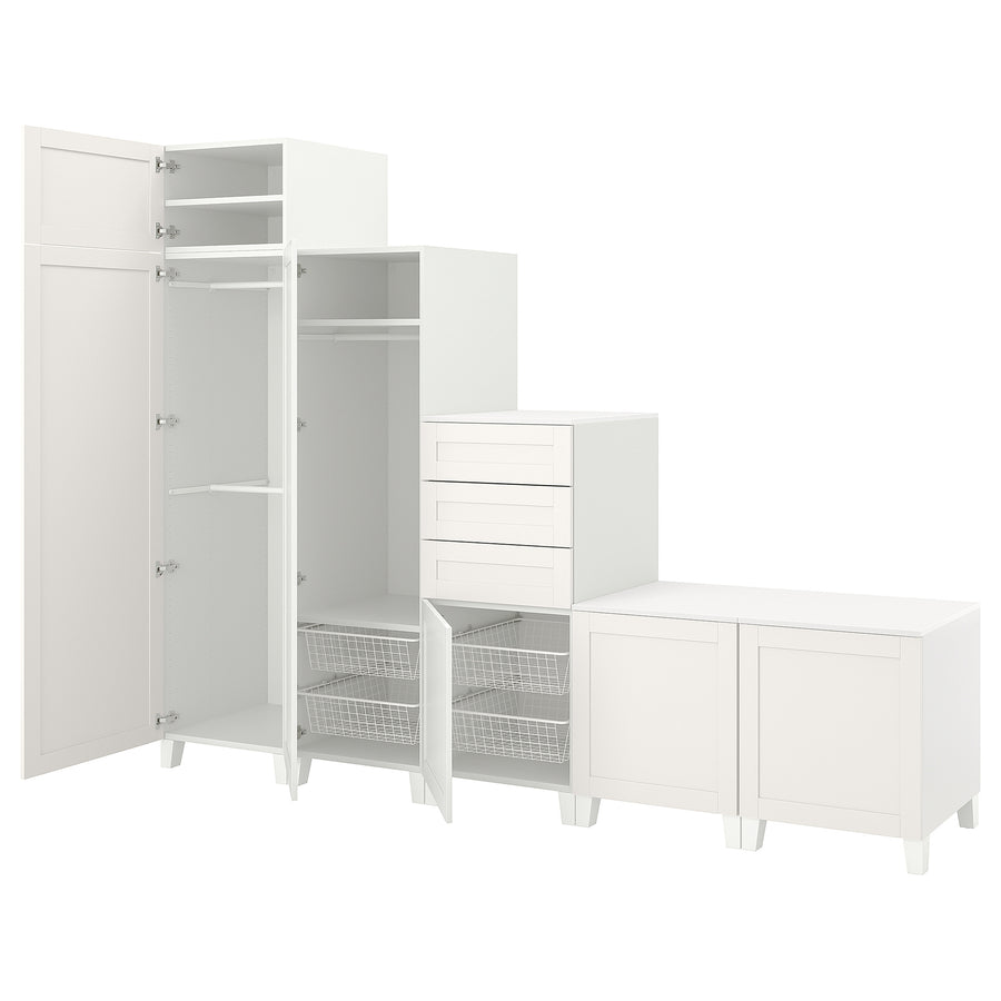 PLATSA wardrobe with 6 doors+3 drawers, white/Sannidal white, 300x57x231 cm