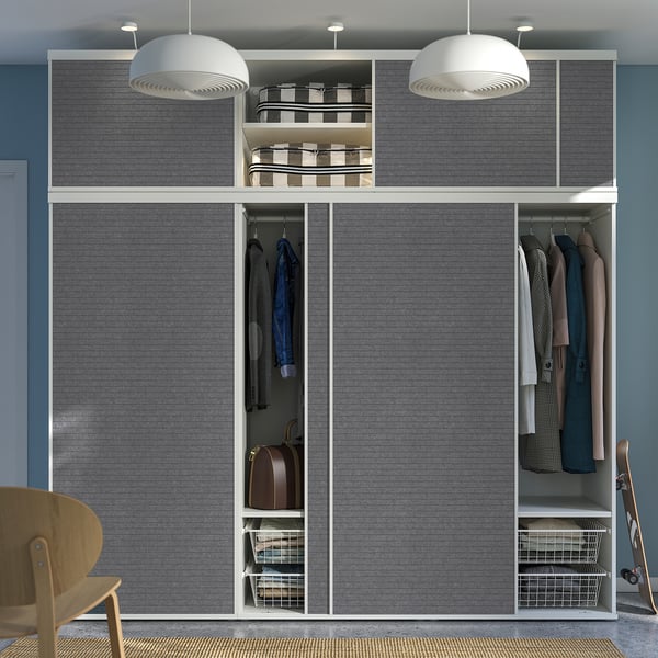 PLATSA wardrobe with 6 sliding doors, white Larkollen/dark grey, 180x57x221 cm