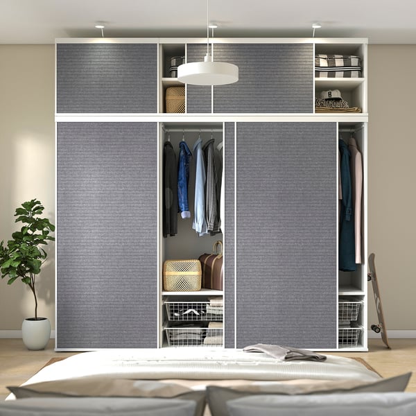 PLATSA wardrobe with 6 sliding doors, white Larkollen/dark grey, 180x57x221 cm