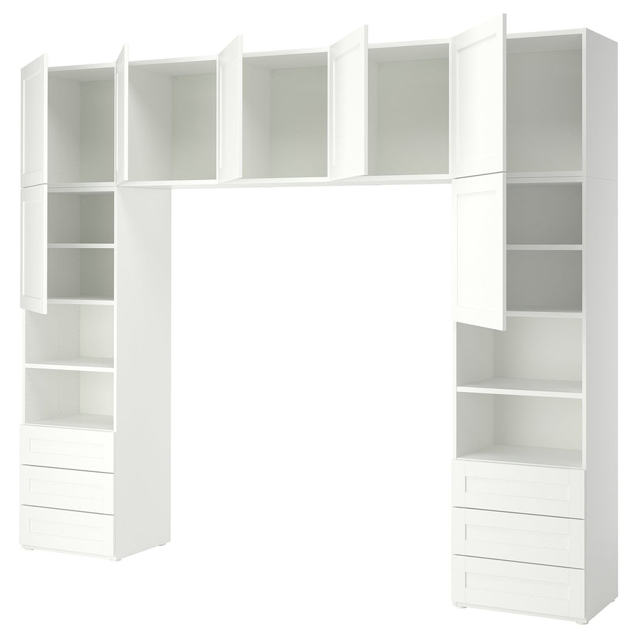 PLATSA wardrobe with 7 doors+6 drawers, white/Sannidal white, 300x42x241 cm
