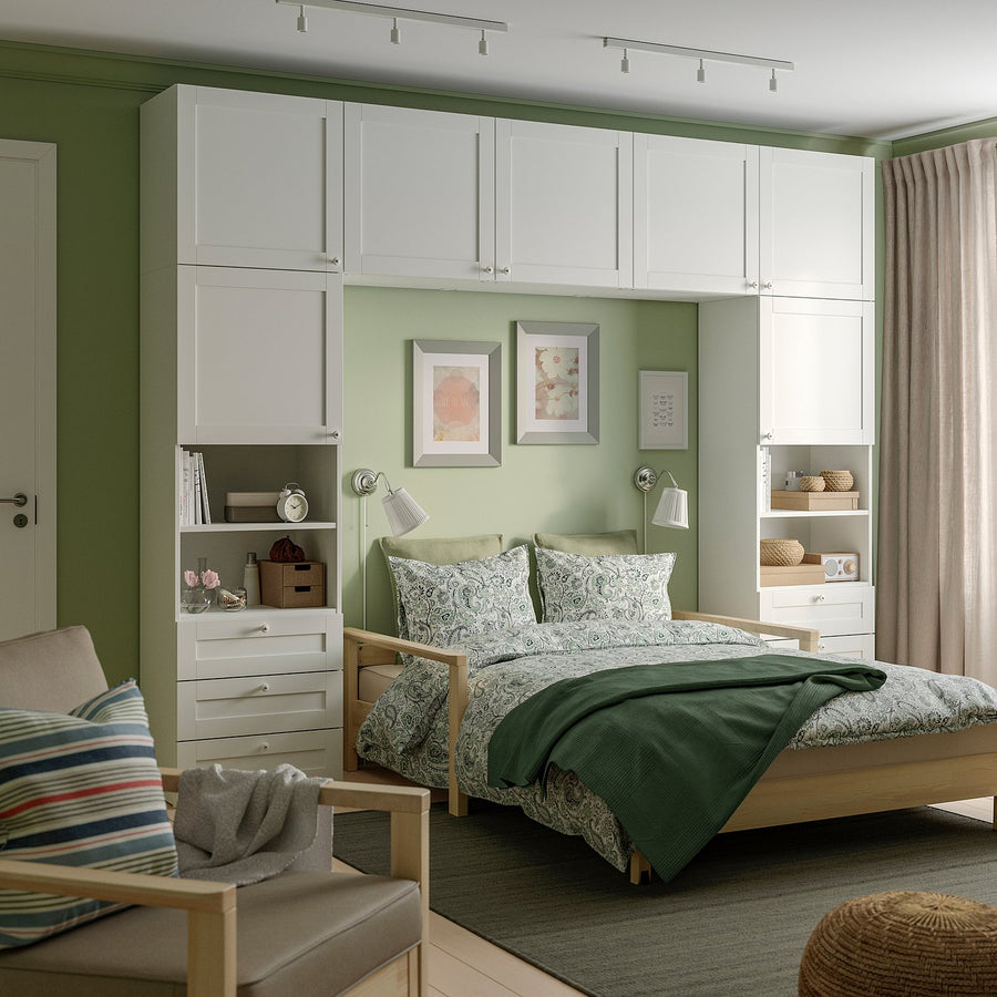 PLATSA wardrobe with 7 doors+6 drawers, white/Sannidal white, 300x42x241 cm