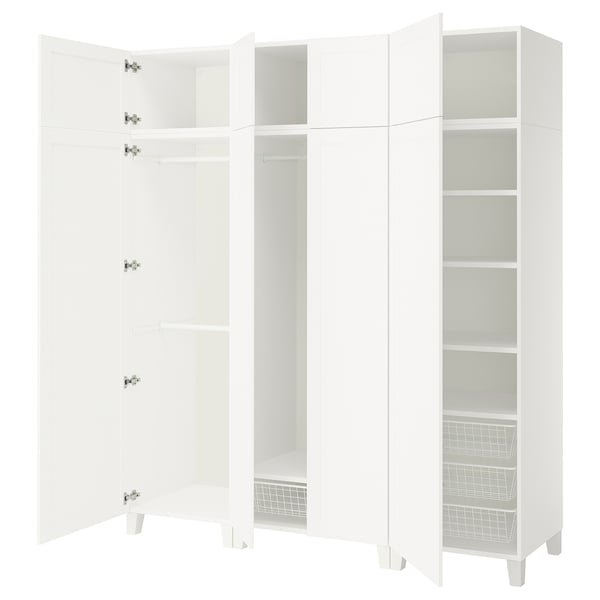 PLATSA wardrobe with 8 doors, white/Sannidal white, 200x57x231 cm