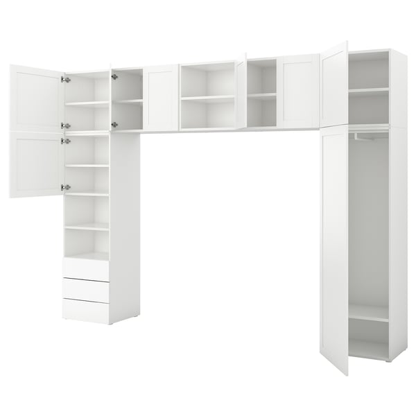 PLATSA wardrobe with 8 doors+3 drawers, white/Fonnes Sannidal, 340x42x241 cm