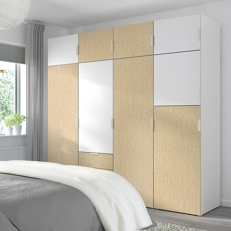 PLATSA wardrobe with 9 doors+3 drawers, white Kalbåden/lively pine effect FONNES white, 240x57x221 cm