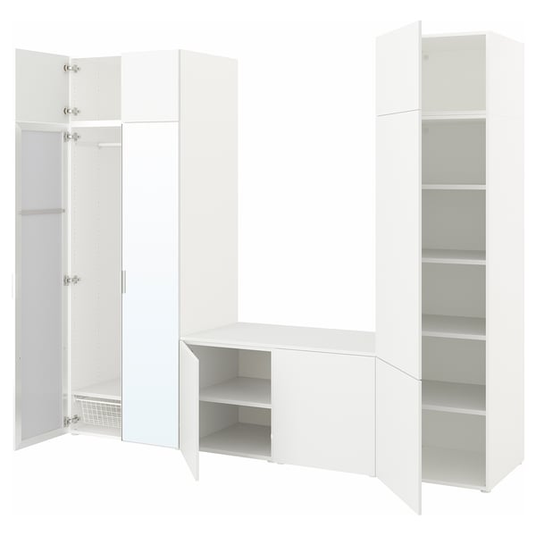 PLATSA wardrobe with 9 doors, white STRAUMEN mirror glass/FONNES white, 260x42x221 cm