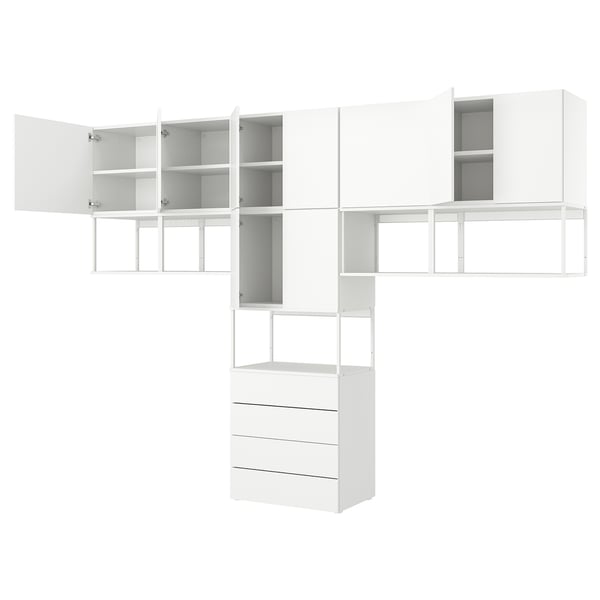 PLATSA wardrobe with 9 doors+4 drawers, white/Fonnes white, 340x42x241 cm