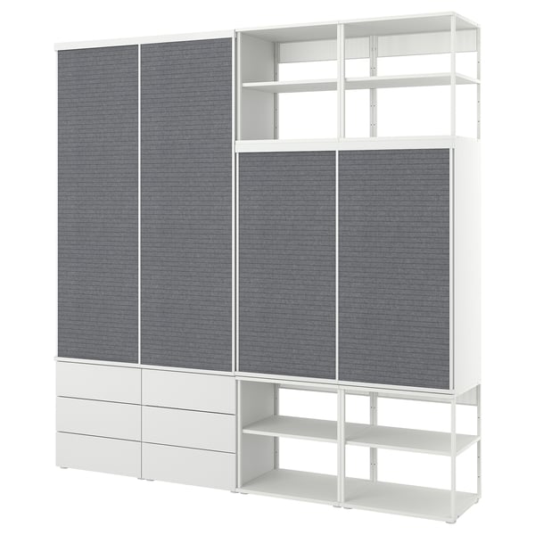 PLATSA open wardrobe w 4 sliding drs+6 dr, white Larkollen/dark grey FONNES white, 240x42x241 cm