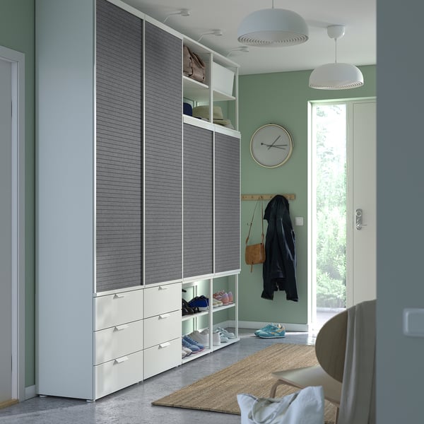 PLATSA open wardrobe w 4 sliding drs+6 dr, white Larkollen/dark grey FONNES white, 240x42x241 cm