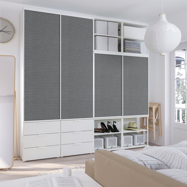 PLATSA open wardrobe w 4 sliding drs+6 dr, white Larkollen/dark grey FONNES white, 240x42x241 cm