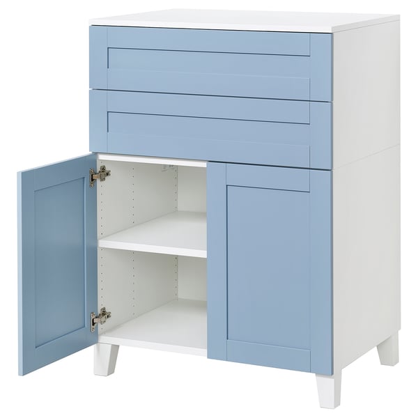 PLATSA cabinet with 2 doors and 2 drawers, white/Sannidal blue, 80x57x113 cm