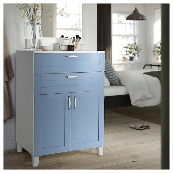 Ikea PLATSA - Cabinet with 2 doors and 2 drawers, white/Sannidal blue, 80x57x113 cm