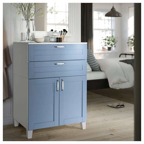 PLATSA cabinet with 2 doors and 2 drawers, white/Sannidal blue, 80x57x113 cm