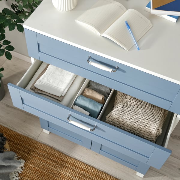 PLATSA cabinet with 2 doors and 2 drawers, white/Sannidal blue, 80x57x113 cm