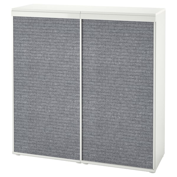 PLATSA cabinet with 2 sliding doors, white Larkollen/dark grey, 120x42x123 cm