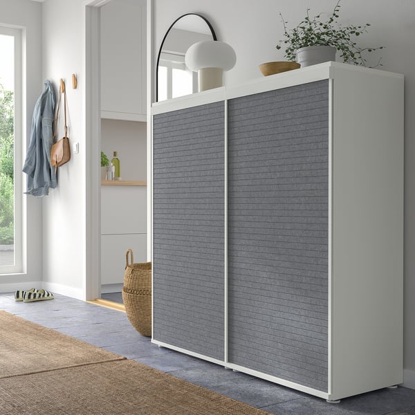 PLATSA cabinet with 2 sliding doors, white Larkollen/dark grey, 120x42x123 cm