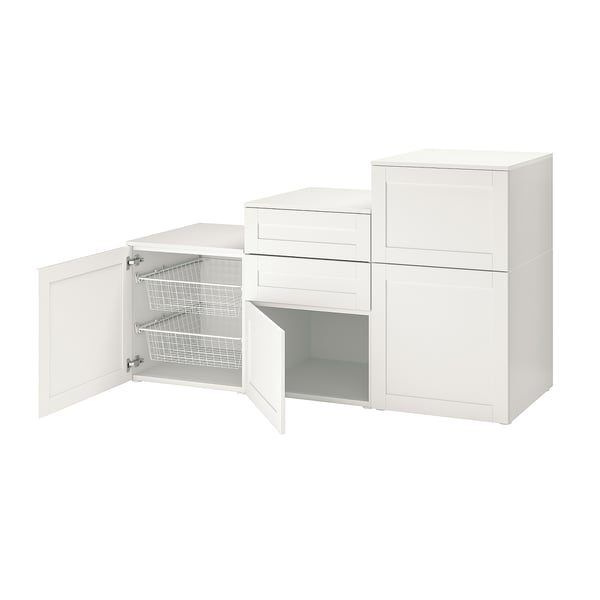 PLATSA cabinet with doors and drawers, white/Sannidal white, 180x57x103 cm
