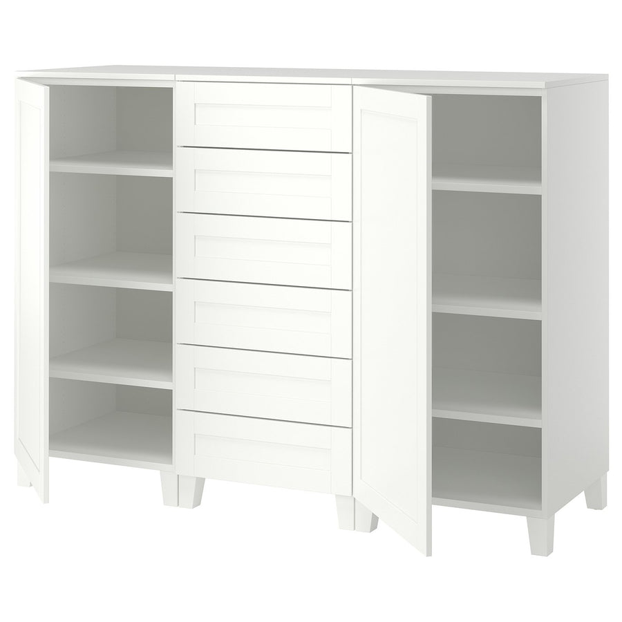 PLATSA cabinet with doors and drawers, white/SANNIDAL white, 180x57x133 cm