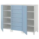 PLATSA cabinet with doors and drawers, white Sannidal/blue, 180x57x133 cm