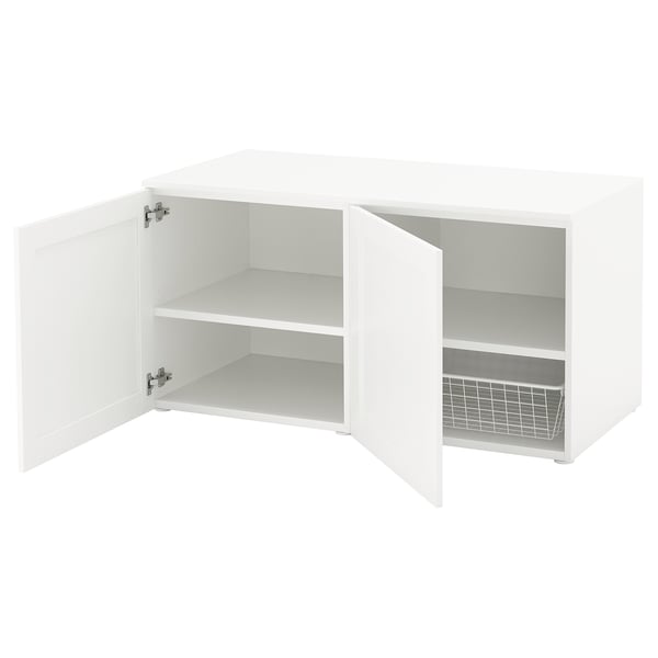 PLATSA storage bench, white/Sannidal white, 120x57x63 cm