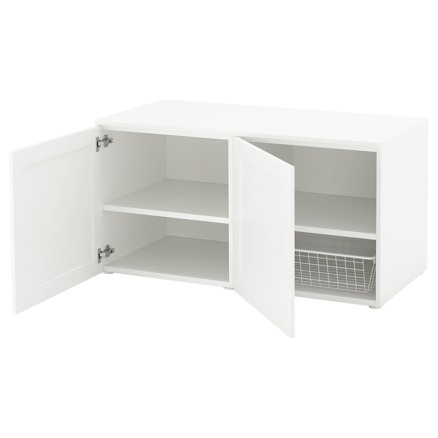 PLATSA storage bench, white/Sannidal white, 120x57x63 cm