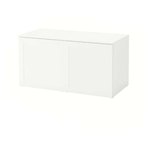 PLATSA storage bench, white/Sannidal white, 120x57x63 cm