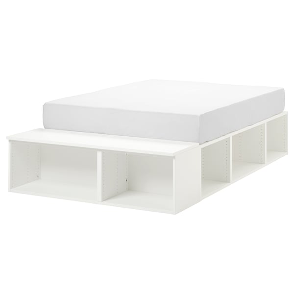PLATSA bed frame with storage, white, 140x200 cm