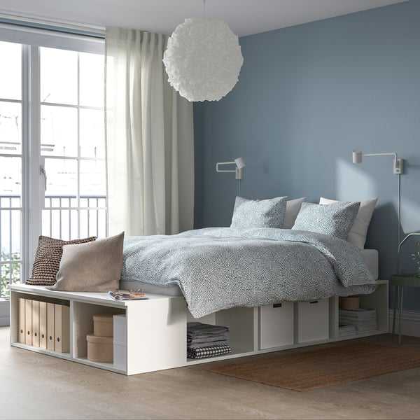 PLATSA bed frame with storage, white, 140x200 cm
