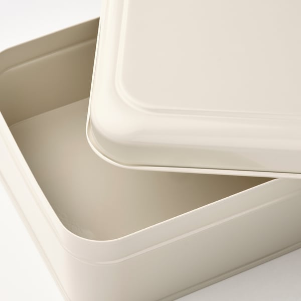 PLOGFÅRA storage box with lid, light beige, 22x16x8 cm