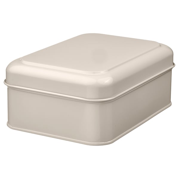 PLOGFÅRA storage box with lid, light beige, 22x16x8 cm