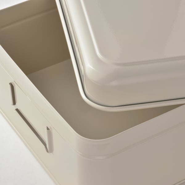 PLOGFÅRA storage box with lid, set of 2, light beige